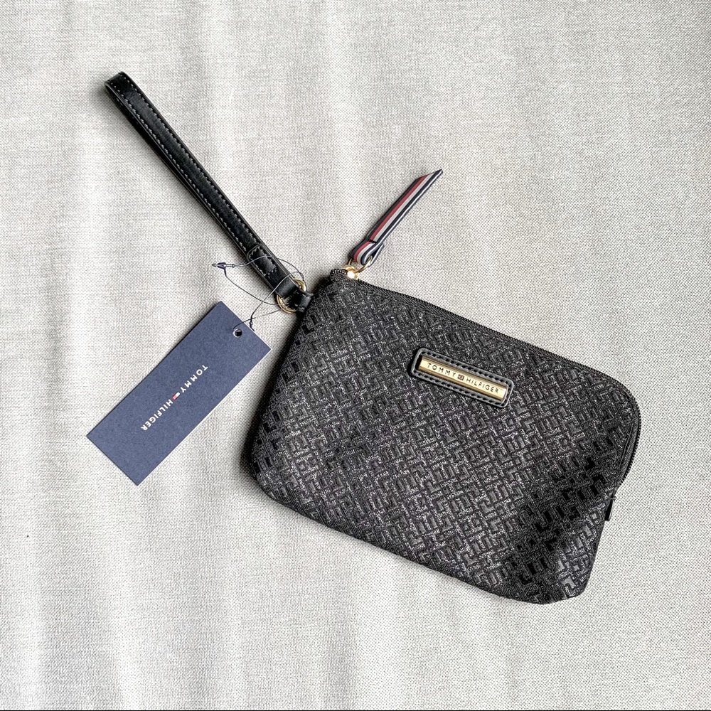 Tommy Hilfiger Wristlet.  Black Fabric.  Signature Zipper Pull.